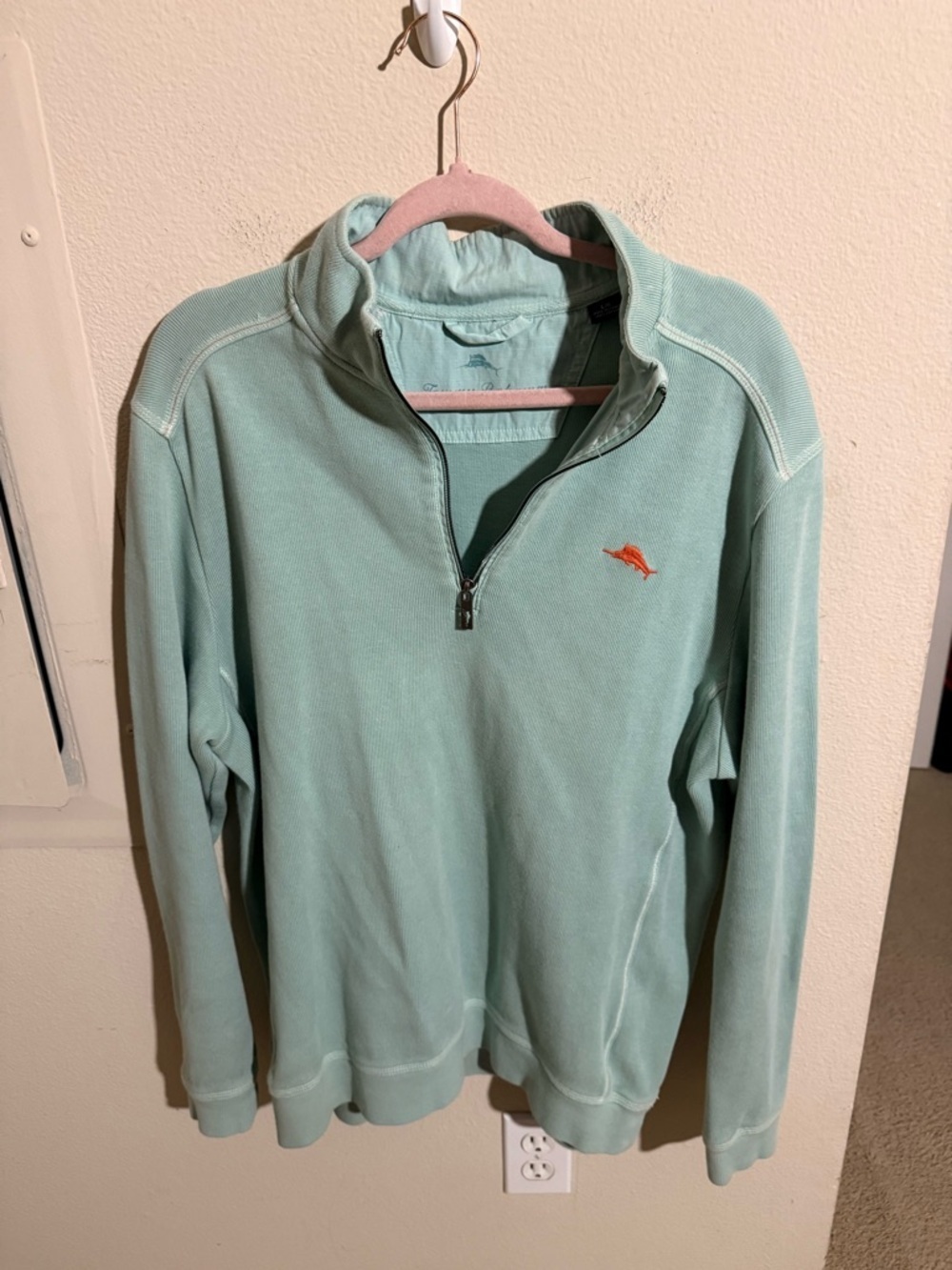 Tommy Bahama 1/4 Zip Pullover Sweatshirt Mint Green Men’s Large Cotton Mock Neck